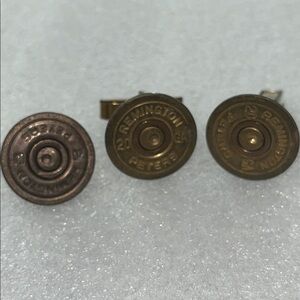 Vintage Remington Peters 20 Gauge Cuff Links & Tie Tack Set fired brass